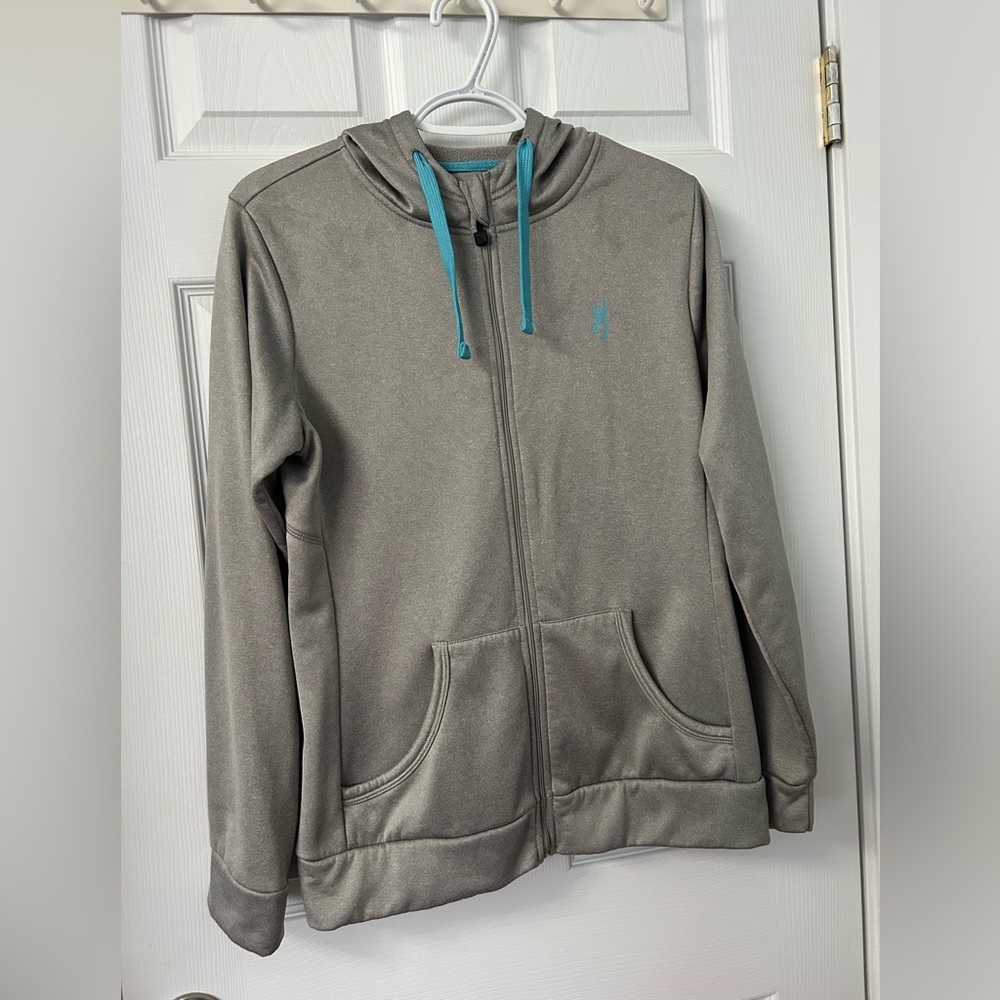 Browning Gray Hoodie with Teal Trim
